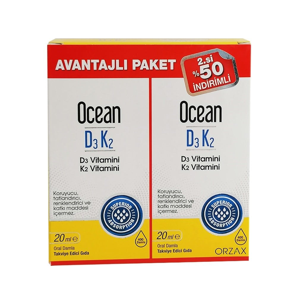 Orzax Ocean D3K2 20 ml Sprey Avantajlı 2li Paket