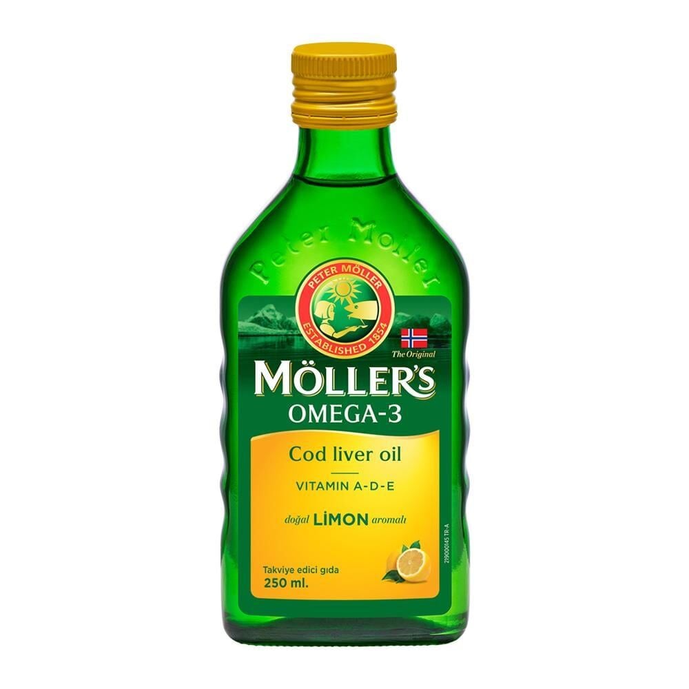 MOLLERS COD LIVER OIL OMEGA-3 ICEREN LIMON AROMALI TAKVIYE EDICI GIDA 250 ml şişe